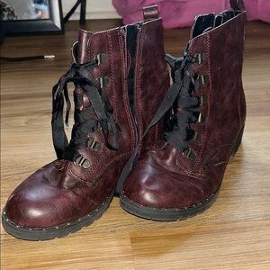 Leather Ankle Boots Cherry Red